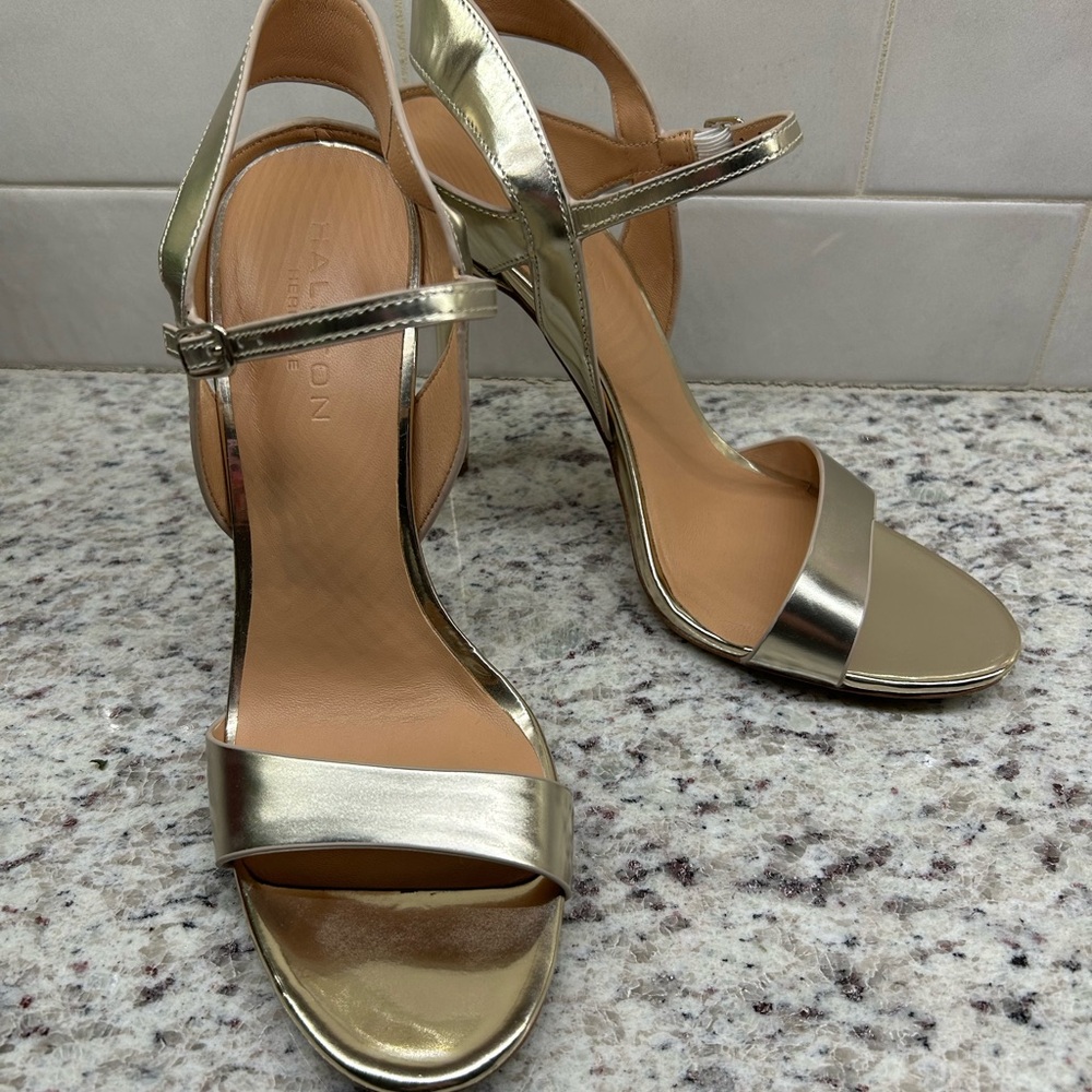 Halston Heritage Elegant Gold Strappy Heels